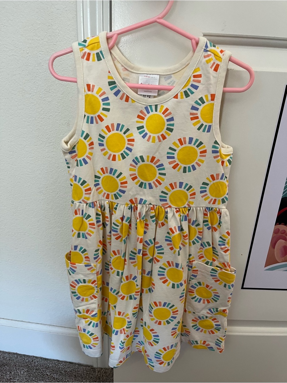 Hanna Andersson Girls Rainbow Sunshine Sleeveless Pocket Dress Size 5